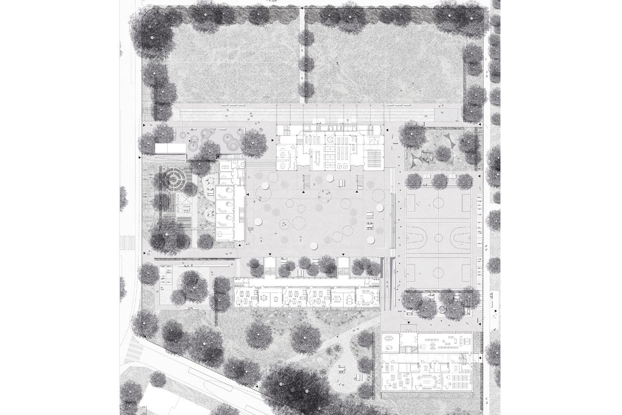 Schulanlage Luchswiesen Siegerprojekt LYNX ‒ Grundriss Erdgeschoss (Plan: Parameter Architekten GmbH, Zürich)